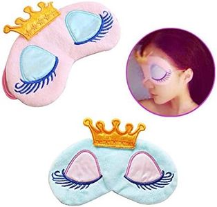 AKOAK Pack of 2 Cute Girl's Travel Princess Crown Sleeping Eye-Shade Blindfold Nap Cover Eye Mask（Pink+Light Blue）