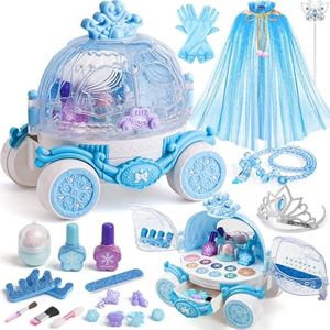 Vamei Elsa Frozen Juguetes Niña Maquillaje para Niñas & Elsa Capa Set Niña Caja Maquillaje Niña Cumpleaños Regalo Elsa Juguetes Frozen Regalos de Cumpleaños de Princesas para Niñas de 4 5 6 7 8 9 Años