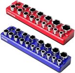 1/2 Inch Magnetic Socket Organizer, NOEAIKE 2-Pack Metric &SAE Socket Holder Set 1/2" Drive Socket Trays, Holds 35 Pcs Standard Sockets(Socket not Included)