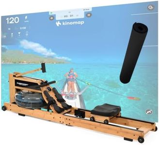 Christopeit Wasserrudergerät klappbar für Zuhause - Rudergerät Holz, Hybrid Wasser-Magnet-System, Kinomap, Bluetooth (Colorado - Bambus) inkl. Bodenschutzmatte XXL