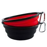 HINMAY Large Dog Bowls Food Grade Silicone BPA Free Foldable Travel Dog Bowl, Pack of 2 (Red+Black)