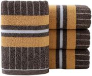Pidada Hand Towels Set of 4 Striped Pattern 100% Cotton Absorbent Soft Decorative Towel for Bathroom (Brown)