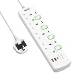 Extension Lead with USB C Slots, BEVA 4 Way Extension Socket With Individual Switches 3 USB Ports, Multiplug 1.5M Extension Cable Mountable Power Strip 13A 3250W