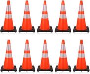 Traffic Cones, 28 Inch PVC Traffic Cones with Reflective Collar - 1 Pack, Heavy Duty Safety Cones for Road Construction, Parking, Driving Practice, Event Warning
