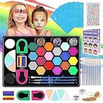 40 PCS Face Paint Kit for Kids - 20 Colors Face Painting Set Includes Stickers, Brushes,Sponges, Split Cake | Professional Face Body Painting Kits