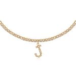 Letter Necklace 14k Gold Plated Tennis Chain Initial Choker Bling Iced CZ Diamond Necklace for Women, Cubic Zirconia, Cubic Zirconia