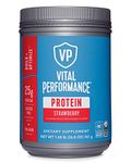 Vital Performance Protein Powder, 25g Lactose-Free Milk Protein Isolate Casein & Whey Blend Protein Powder with 10g Grass-Fed Collagen Peptides, 8g EAAs, 5g BCAAs - Strawberry, 1.68lb