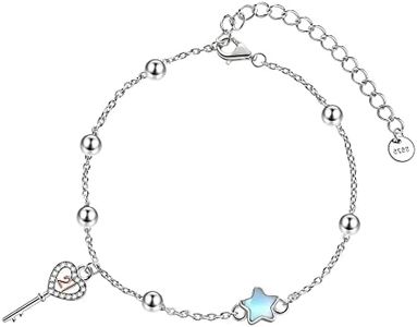 VENACOLY Bracelet en argent sterling 21 pièces avec pendentif en forme de clé en forme de cœur - Cadeau d'anniversaire pour votre fille et femme, 0 7 inch, Argent sterling