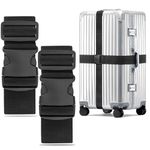 WISYOK Luggage Straps Extended, 2 Pack Suitcase Straps Personalised, Adjustable Case Strap for Suitcase, Luggage Belt with Quick Release Buckle, Suitcase Identifier for Travel, Flight (Black)
