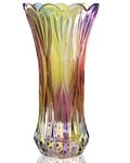 Glass Vase for Flowers, 30cm Tall Coloured Crystal Large Flower Vases for Decorations Gift, Vintage Ornaments for Living Room Dining Bedroom Home Decor Accessories, Christmas Birthday Gifts for Women