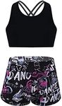 iEFiEL Kids Girls Camo Gymnastic Sports Crop Top with Shorts Set Gym Yoga Fitness Workout Activewear Swimwear Dancewear Black Rose B 6 Years