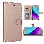 FDCWTSH Compatible with Samsung Galaxy Grand Prime J2 Prime Wallet Case Wrist Strap Lanyard Leather Flip Cover Card Holder Stand Cell Accessories Phone Cases for Glaxay 2 2J Plus Rose Gold