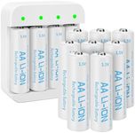 12 Pack Rechargeable 1.5V Lithium AA Batteries with Charger (4-Bay Independent Slot), Long Lasting Double A Size Battery 3600mWh for Blink Batteries