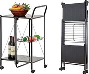 Foldable Utility Cart Chrome Folding Utility Table,Kitchen Cart Trolley Cart for Kitchen/Bathroom/Office 3-5 Days Arrives (Black Chrome)