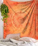 Sophia-Art Indian Mandala Hippie Tapestries Wall Hanging Unique Indian Tapestry Hippy Mandala Beautiful Handmade Bedspread Wall Decor Queen Tapestry (Orange Tie&Dye Ombre, 86" x 94")