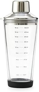Rabbit 18 oz Glass Cocktail Shaker with Printed Measurements, Multi-Use Stainless Steel Topper with 1.5 oz Jigger Cap and Strainer, 3.94 x 3.54 x 9.06 IN