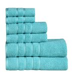 Feather & Stitch New York Fade-Resistant 100% Cotton 6-Piece Towel Set, Hotel Quality, Super Soft Highly Absorbent 6 Pack Set (6 Pack Set, Aqua)