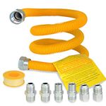 TT FLEX Gas Connector Kit, Gas Hose Gas Line for Gas Water Heater, Stove, Dryer, 48 Inch Stainless Steel with Yellow Coated