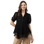 Toochki Women's Black Georgette Solid Flared Western Top | Winter Top | Western Top | Top for Women | Latest Women Top | Trendy Women Top