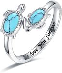 EJALEN 925-Sterling-Silver Opal Sea Turtle/Dolphin/Sea Life Ring - Inspirational I Love You Forever Adjustable Open Nature Ocean Ring Cute Animal Jewelry Gifts (Silver Turquoise Turtle Ring)