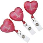 Three Pack of Heart Shaped EKG Badge Reels with Alligator Swivel Clip on Back by Specialist ID (Red)