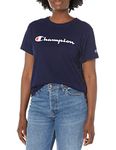 Champion Women's Plus Size Crop Top, Plus Size Cropped Tee Shirt for Women, Athletic Navy Script, X-Small