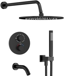 Gabrylly Thermostatic Shower System with Tub Spout, All Metal Bathtub Shower Faucets Set with Anti Scald Shower Valve, High Pressure 10" Rain Shower head with Handheld Spray Combo, Matte Black