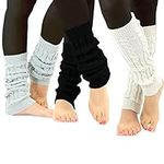 TeeHee 80s Vintage Comfortable Ribbed Cable Knit Leg Warmers for Women 3pairs with gift box (Cable Knit with Rib)