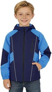 Rolanko Boys Rain Jacket, Waterproof Lightweight Windbreaker Raincoat Kids Hooded Lined Outerwear for Hiking Outdoor (Navy, 10-11 Years)