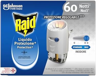 Raid Liquido Elettrico Protezione+ Antizanzare Comuni e Tigre, Inodore, Protezione Regolabile, Confezione da 1 Diffusore e 1 Ricarica 36ml, 60 Notti
