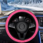 Fluffy Velvet Steering Wheel Cover Plush Warm Elasticated Car Steering Wheel Cover Universal Soft Non-Slip Steering Wheel Cover Protector Stretch On Universal Fit (Rose Red)