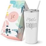 SassyCups Mother of The Groom Cup | Engraved Vacuum Insulated Stainless Steel Tumbler with Straw for Groom's Mom | Engagement Announcement | Groom's Mother | Bridal Party Travel Mug (22 Ounce, White)