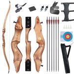TOPARCHERY Recurve Bow and Arrow Set for Adult & Youth Beginner, 60" Takedown Recurve Hunting Bow for Outdoor Training Practice Right Handed 30-50LB (35LB)