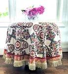 Tache Elegant Ornate Ivory Colorful Paisley Round Tablecloth with Tassels, 57" Round