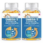 Dr. Morepen Omega 3 Fish Oil,Triple Strength -1250 Mg With 750 Mg Epa & Dha High Potency Fish Oil 60 Softgels (Pack Of 2),2 Count,60 Capsules