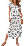 MISFAY Women 2024 Summer Casual Ruffle Sleeve Dress Beach Cover Up Long Maxi Dresses with Pocket,Black Rose,S