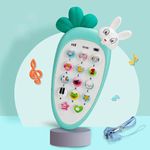 mQFIT Radish Style Cute Rabbit Face Pretend Play Cell Phone Toy for Kids, Toddlers with Music, Ringtones, Lights - Birthday Party Favors and Gifts for Girls(Multicolor) (Green)