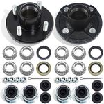 GREPSPUD 2 Sets 4 on 4'' Trailer Hub Kit for 2000 lbs 1" or 1-1/16" Trailer Straight Axle, 4x4'' Trailer Idler Hub Kit 4 Bolt, Fits 1" and 1-1/16" Spindle, Trailer Hub Kit with Extra Cap & Rubber Plug