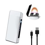 SKRFIRE Plasma Lighter, USB-C Rechargeable Windproof Arc Lighter with Battery Indicator - Flameless Electric Fire Starter for Camping, Kitchen & Home Use - Cool Gadget Gift (Ice Silver)