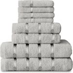 GC GAVENO CAVAILIA 8 Piece Towel Bale Set, Water Absorbent Bathroom Towels Accessories, Silver Towels Set 450 GSM, 4x Face Towel 2x Hand Towels 2x Bath Towels