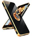 LeYi for iPhone 8 Plus Case,iPhone 7 Plus Case,Heavy Duty Protection Cover with Built-in Ring Holder,[Shiny Plating Gold Edge] Flexible Silicone Lightweight Luxury Phone Case,Black