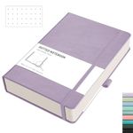 RETTACY A5 Bullet Dot Grid - Dotted Notebook With 320 Numbered Thick Journal Leather Hardcover 100gsm Paper Pen Holder, Inner Pocket, 2 Free Journal Stencils 14.5 x 21cm - Purple