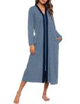 Ekouaer Women Zipper Robe Long Sleeve Loungewear Lightweight Housecoat Full Length Nightgown with Pockets (Blue, X-Large)