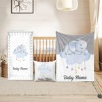 Duckbe Custom Crib Bedding Set - Elephant Design Personalized Name Baby Nursery Bedding 3 Pcs Set - Chic Soft Blanket, Sheet, Pillowcase for Newborns Boys Girls Gifts Color05