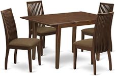 5Pc Dining Set Includes a Rectangle Dinette Table with Butterfly Leaf and Four Microfiber Seat Dining Chairs, Mahogany Finish