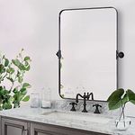 MOON MIRROR 22" x 30" Black Metal Frame Pivot Rectangle Bathroom Mirror, Tilting Rounded Rectangular Vanity Mirror for Wall Hangs Vertical Only