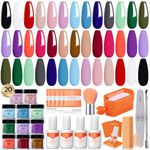 Modelones 20 Colors Dip Powder Nail Kit Starter-Ocean Nude Style Nail Dip Kit Color for DIY Manicure, Acrylic Dipping Powder Kit System with Essential Liquid Activator Dip Base and Top for Beginner