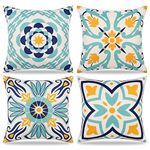 Dremisland Outdoor Waterproof Throw Cushion Covers 18x18 Inch Set of 4 Floral Printed Pillow Covers Boho Farmhouse Outdoor Decorative Pillowcases for Patio Couch Balcony Garden