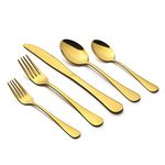 Gold Silverware Set, LIANYU 20-Piece Stainless Steel Flatware Cutlery Set for 4, Gold Mirror Finish, Ideal for Home Wedding Festival Party, Dishwasher Safe