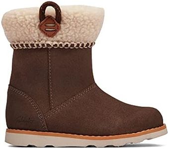 Clarks Girl's Crown Loop T Snow Boot, Walnut Suede, 5 UK Child